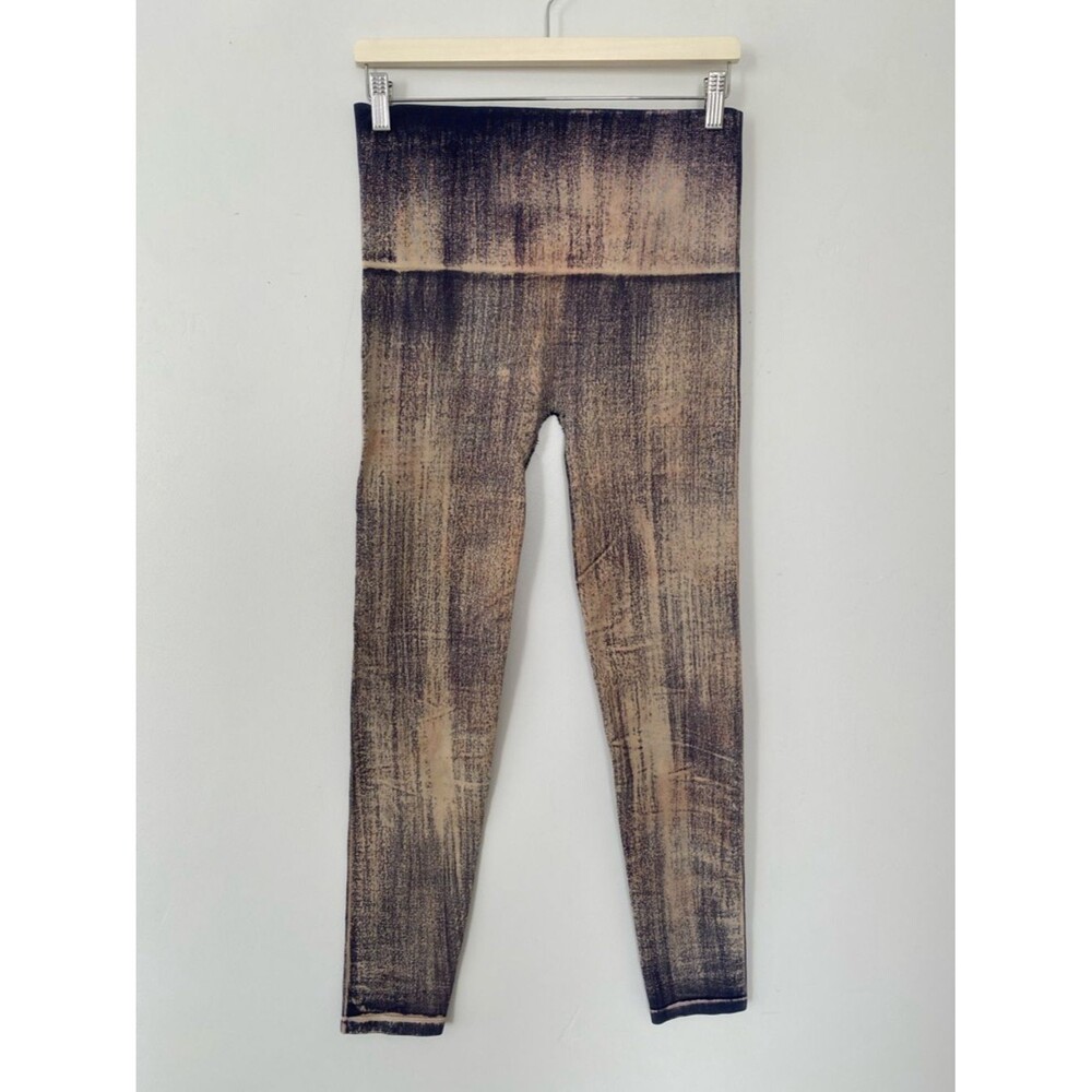 M. Rena Washed Beige and Charcoal Denim Print Leggings OS USA Made Grunge Chic
